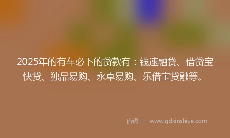 2025年的有车必下的贷款有：钱速融贷、借贷宝快贷、独品易购、永卓易购、乐借宝贷融等。