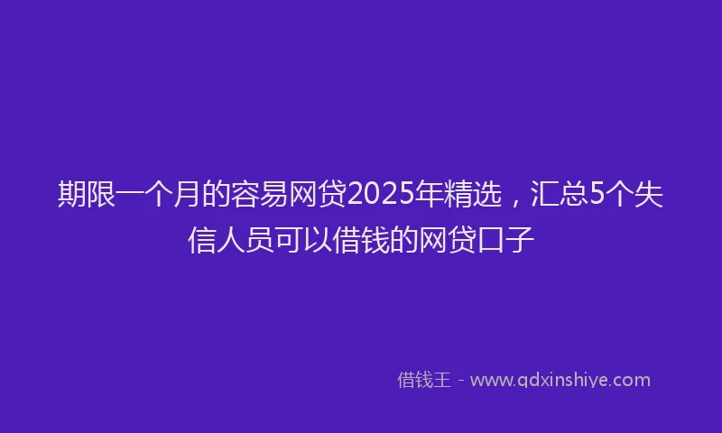 期限一个月的容易网贷2025年精选，汇总5个失信人员可以借钱的网贷口子