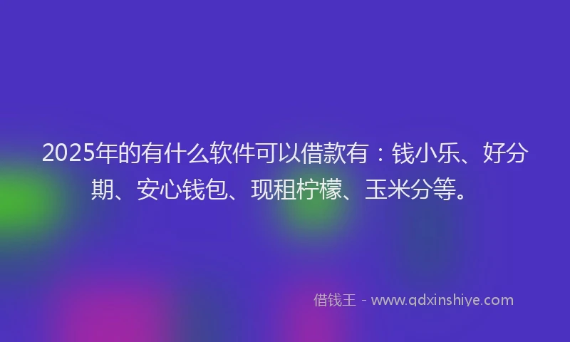 2025年的有什么软件可以借款有：钱小乐、好分期、安心钱包、现租柠檬、玉米分等。