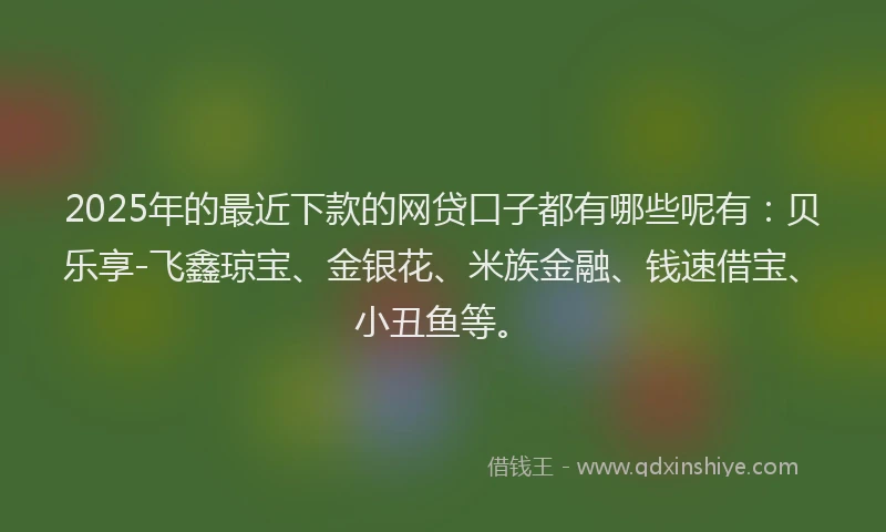 2025年的最近下款的网贷口子都有哪些呢有：贝乐享-飞鑫琼宝、金银花、米族金融、钱速借宝、小丑鱼等。