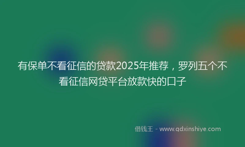 有保单不看征信的贷款2025年推荐，罗列五个不看征信网贷平台放款快的口子