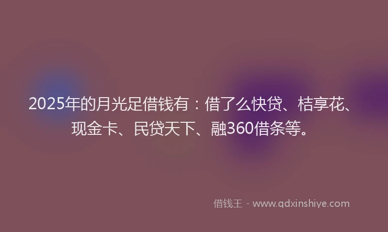 2025年的月光足借钱有：借了么快贷、桔享花、现金卡、民贷天下、融360借条等。