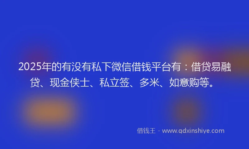 2025年的有没有私下微信借钱平台有：借贷易融贷、现金侠士、私立签、多米、如意购等。