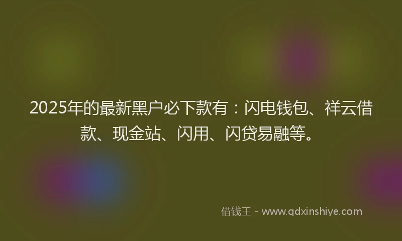 2025年的最新黑户必下款有：闪电钱包、祥云借款、现金站、闪用、闪贷易融等。