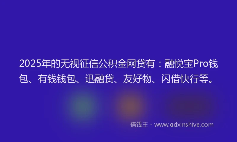2025年的无视征信公积金网贷有：融悦宝Pro钱包、有钱钱包、迅融贷、友好物、闪借快行等。