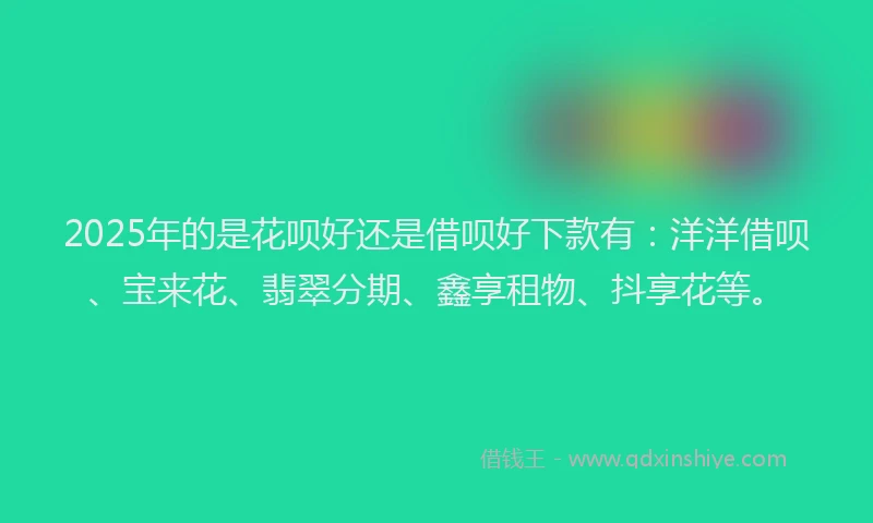 2025年的是花呗好还是借呗好下款有：洋洋借呗、宝来花、翡翠分期、鑫享租物、抖享花等。