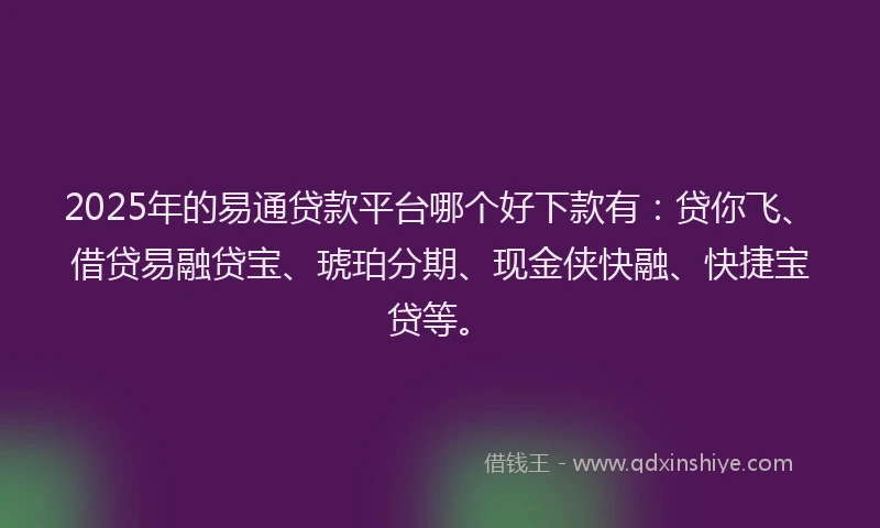 2025年的易通贷款平台哪个好下款有：贷你飞、借贷易融贷宝、琥珀分期、现金侠快融、快捷宝贷等。