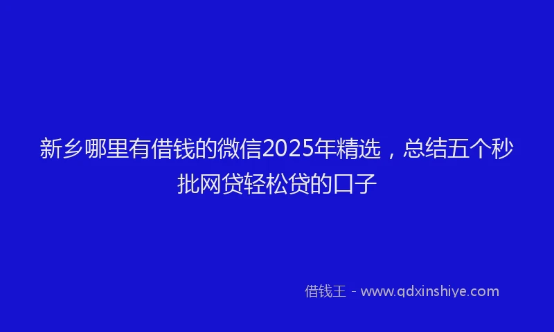 新乡哪里有借钱的微信2025年精选，总结五个秒批网贷轻松贷的口子