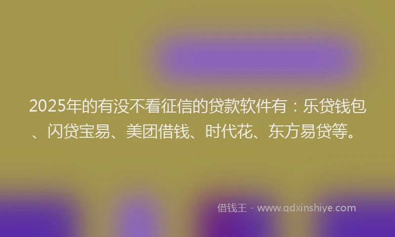 2025年的有没不看征信的贷款软件有：乐贷钱包、闪贷宝易、美团借钱、时代花、东方易贷等。