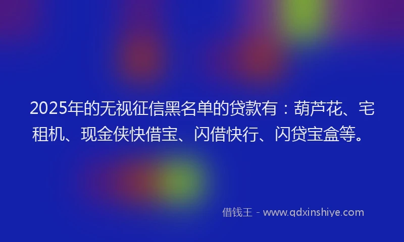 2025年的无视征信黑名单的贷款有：葫芦花、宅租机、现金侠快借宝、闪借快行、闪贷宝盒等。