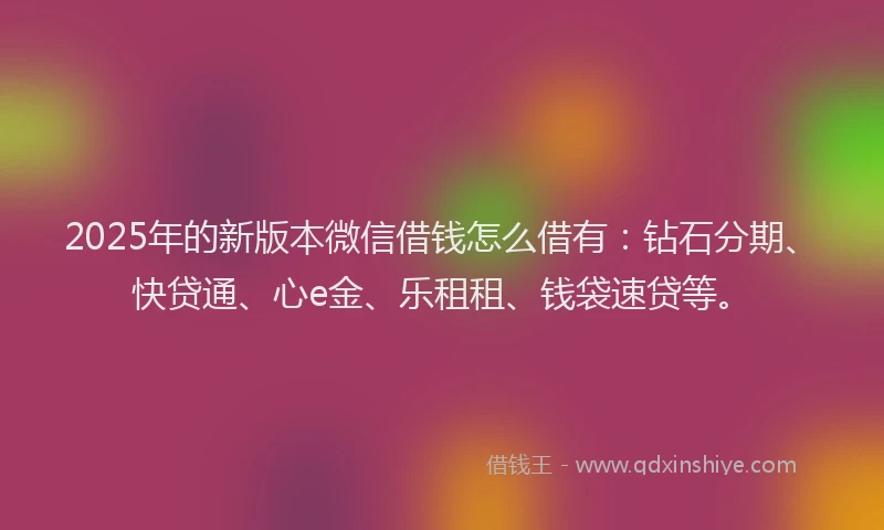 2025年的新版本微信借钱怎么借有：钻石分期、快贷通、心e金、乐租租、钱袋速贷等。