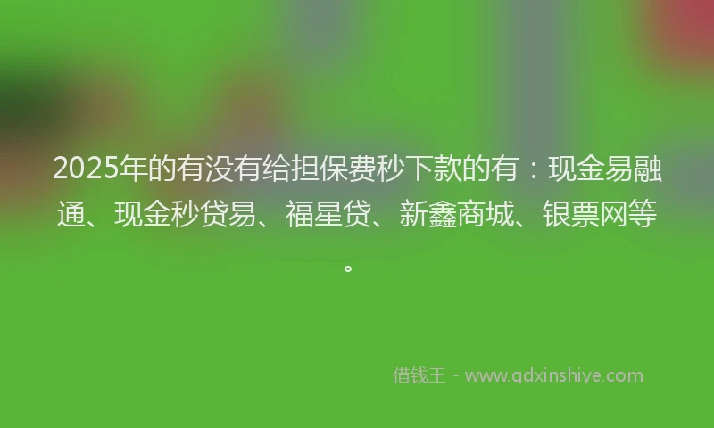 2025年的有没有给担保费秒下款的有：现金易融通、现金秒贷易、福星贷、新鑫商城、银票网等。