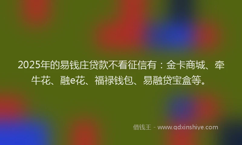 2025年的易钱庄贷款不看征信有：金卡商城、牵牛花、融e花、福禄钱包、易融贷宝盒等。