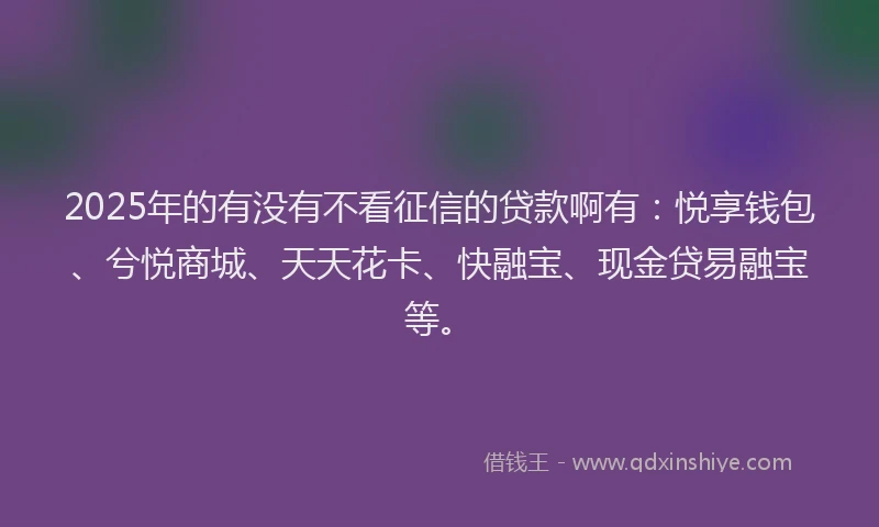 2025年的有没有不看征信的贷款啊有：悦享钱包、兮悦商城、天天花卡、快融宝、现金贷易融宝等。