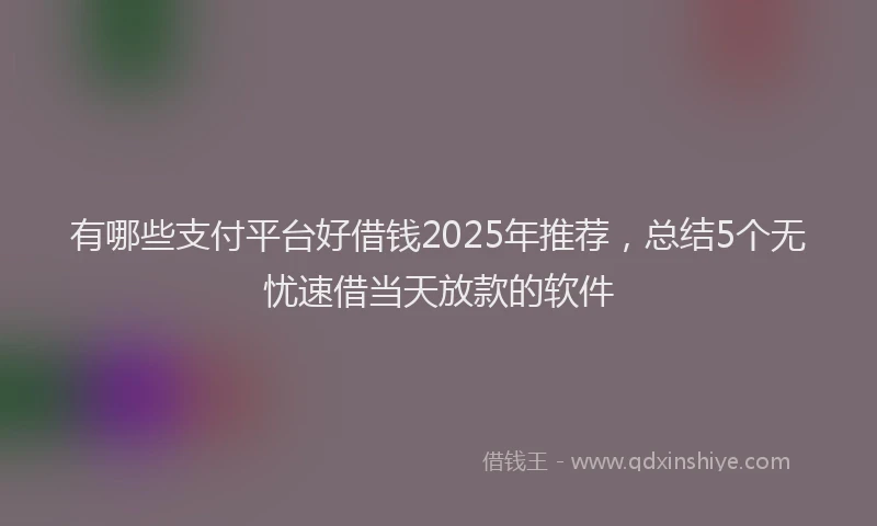 有哪些支付平台好借钱2025年推荐，总结5个无忧速借当天放款的软件