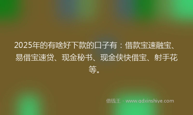 2025年的有啥好下款的口子有：借款宝速融宝、易借宝速贷、现金秘书、现金侠快借宝、射手花等。
