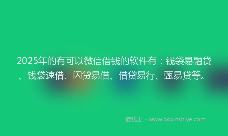 2025年的有可以微信借钱的软件有：钱袋易融贷、钱袋速借、闪贷易借、借贷易行、甄易贷等。