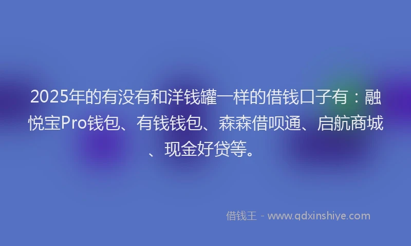 2025年的有没有和洋钱罐一样的借钱口子有：融悦宝Pro钱包、有钱钱包、森森借呗通、启航商城、现金好贷等。