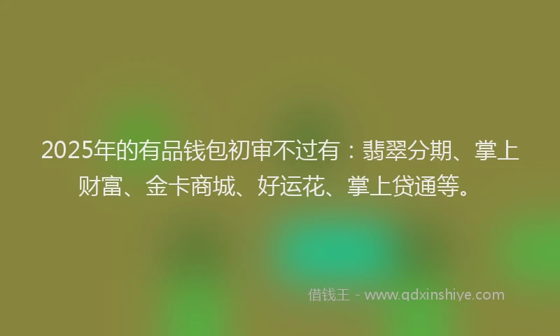 2025年的有品钱包初审不过有：翡翠分期、掌上财富、金卡商城、好运花、掌上贷通等。