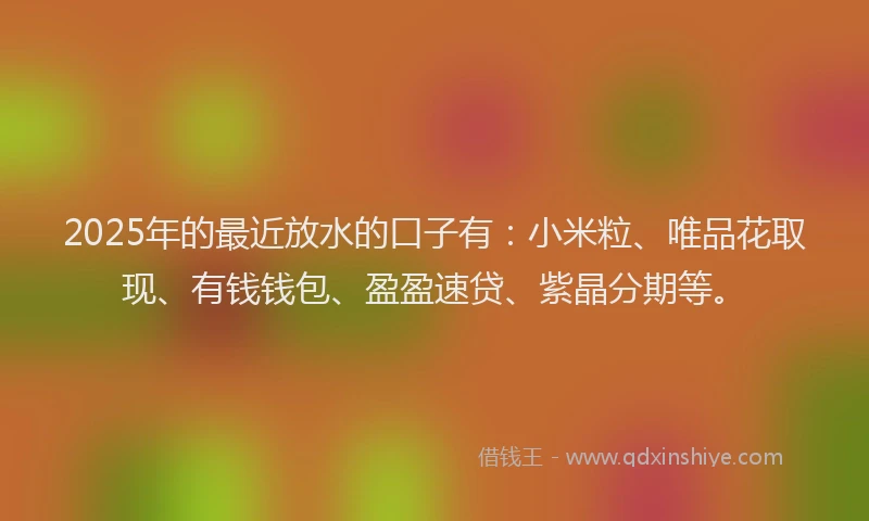 2025年的最近放水的口子有：小米粒、唯品花取现、有钱钱包、盈盈速贷、紫晶分期等。