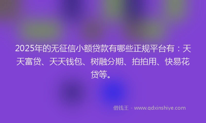 2025年的无征信小额贷款有哪些正规平台有：天天富贷、天天钱包、树融分期、拍拍用、快易花贷等。
