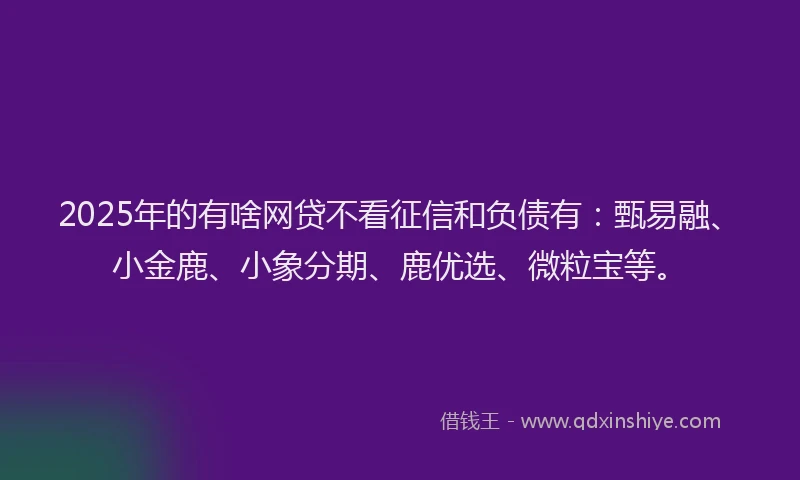 2025年的有啥网贷不看征信和负债有：甄易融、小金鹿、小象分期、鹿优选、微粒宝等。