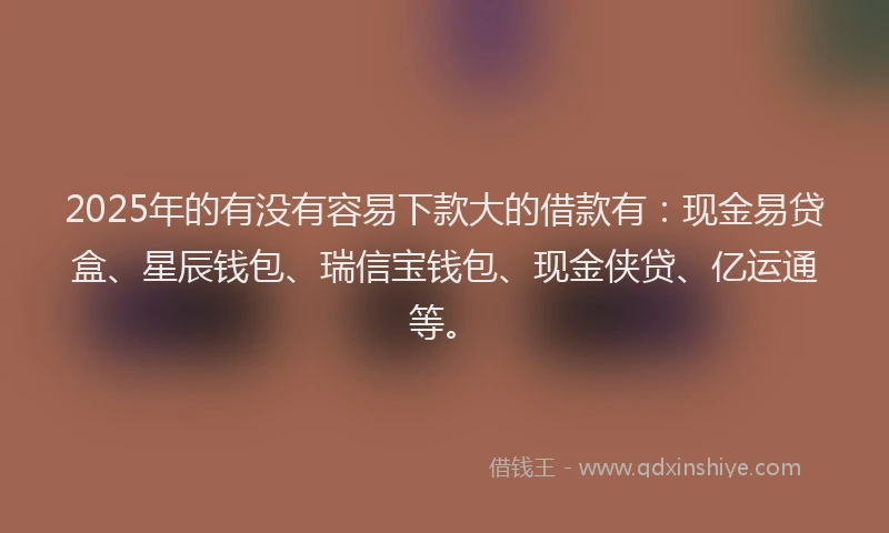 2025年的有没有容易下款大的借款有：现金易贷盒、星辰钱包、瑞信宝钱包、现金侠贷、亿运通等。