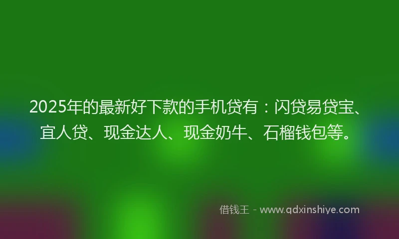 2025年的最新好下款的手机贷有：闪贷易贷宝、宜人贷、现金达人、现金奶牛、石榴钱包等。