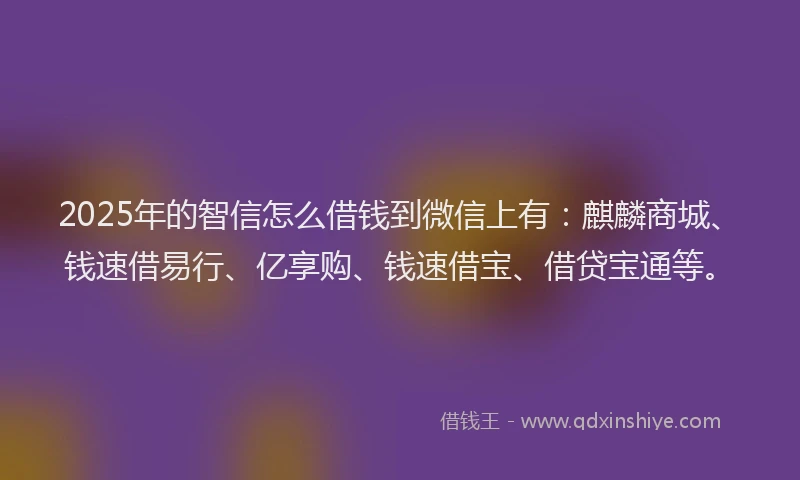 2025年的智信怎么借钱到微信上有：麒麟商城、钱速借易行、亿享购、钱速借宝、借贷宝通等。