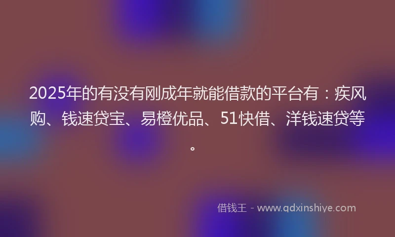 2025年的有没有刚成年就能借款的平台有：疾风购、钱速贷宝、易橙优品、51快借、洋钱速贷等。