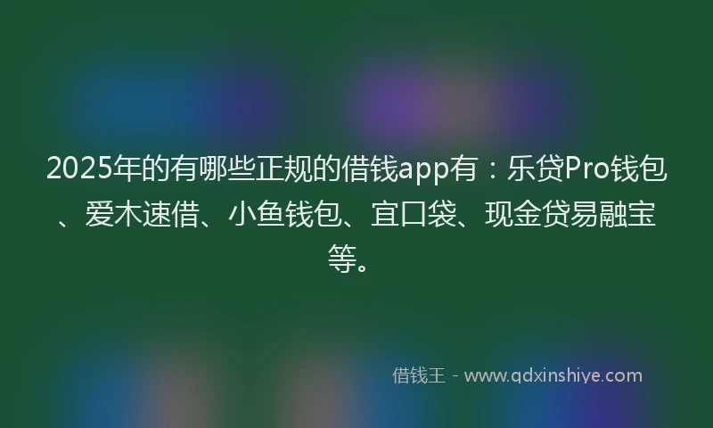 2025年的有哪些正规的借钱app有：乐贷Pro钱包、爱木速借、小鱼钱包、宜口袋、现金贷易融宝等。