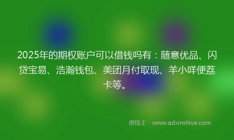 2025年的期权账户可以借钱吗有：随意优品、闪贷宝易、浩瀚钱包、美团月付取现、羊小咩便荔卡等。