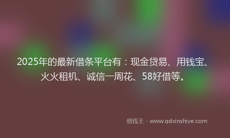 2025年的最新借条平台有：现金贷易、用钱宝、火火租机、诚信一周花、58好借等。
