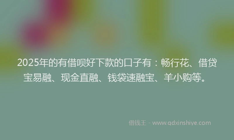 2025年的有借呗好下款的口子有：畅行花、借贷宝易融、现金直融、钱袋速融宝、羊小购等。