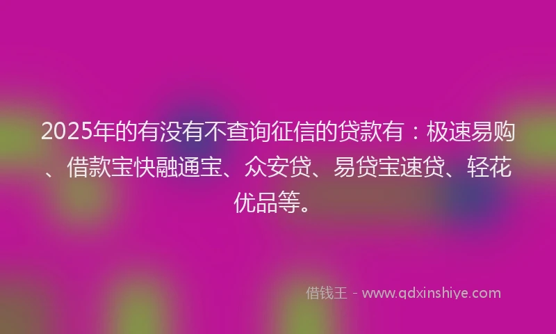 2025年的有没有不查询征信的贷款有：极速易购、借款宝快融通宝、众安贷、易贷宝速贷、轻花优品等。