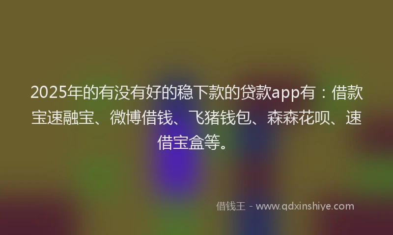 2025年的有没有好的稳下款的贷款app有：借款宝速融宝、微博借钱、飞猪钱包、森森花呗、速借宝盒等。