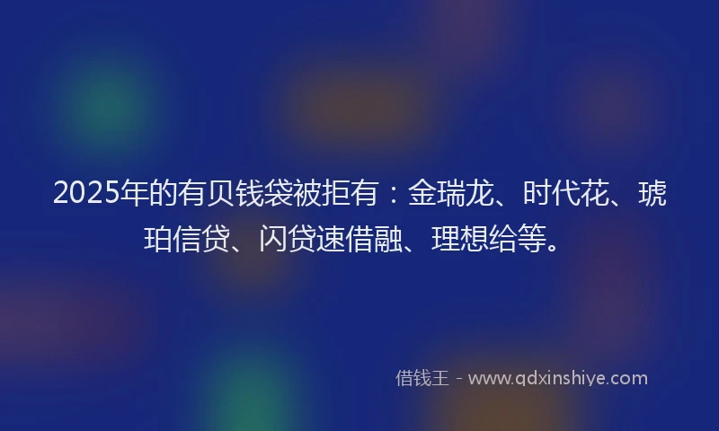 2025年的有贝钱袋被拒有：金瑞龙、时代花、琥珀信贷、闪贷速借融、理想给等。