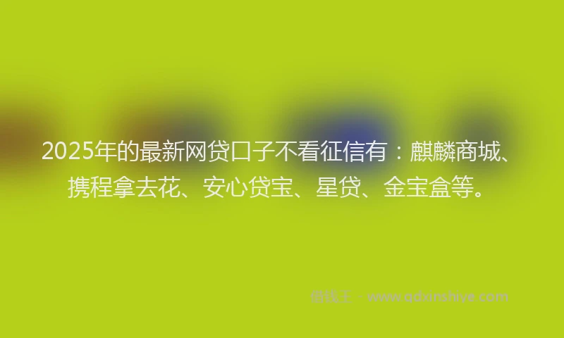 2025年的最新网贷口子不看征信有：麒麟商城、携程拿去花、安心贷宝、星贷、金宝盒等。