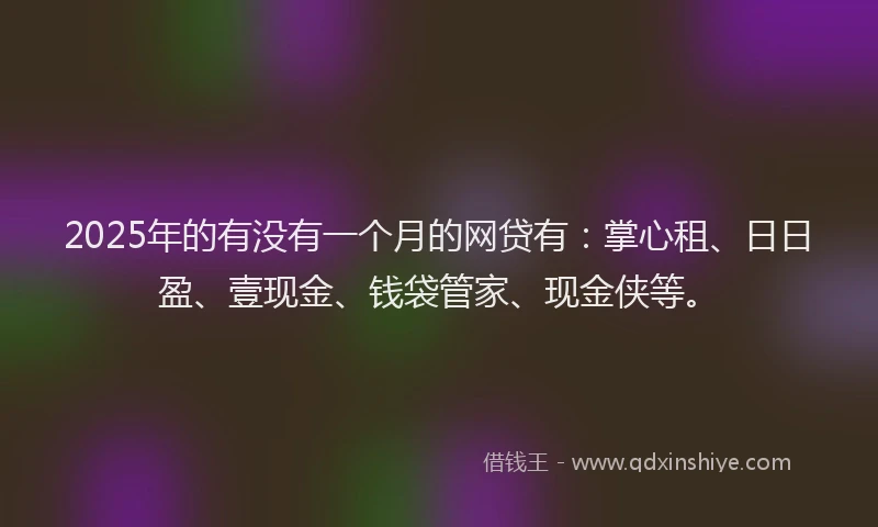 2025年的有没有一个月的网贷有：掌心租、日日盈、壹现金、钱袋管家、现金侠等。