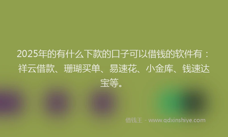 2025年的有什么下款的口子可以借钱的软件有：祥云借款、珊瑚买单、易速花、小金库、钱速达宝等。