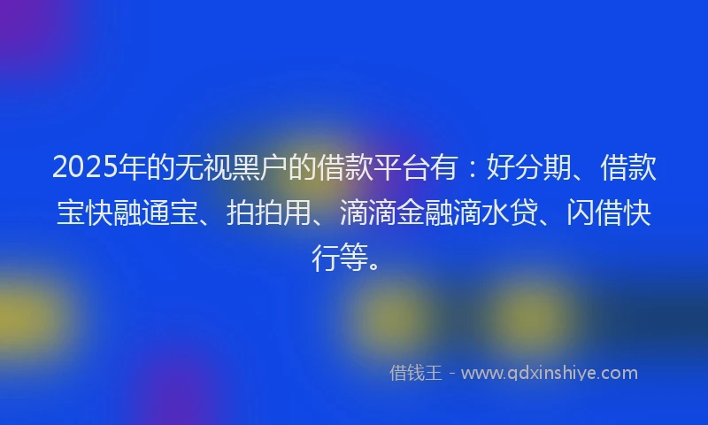 2025年的无视黑户的借款平台有：好分期、借款宝快融通宝、拍拍用、滴滴金融滴水贷、闪借快行等。