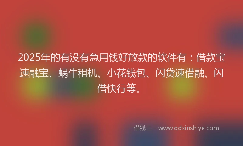 2025年的有没有急用钱好放款的软件有：借款宝速融宝、蜗牛租机、小花钱包、闪贷速借融、闪借快行等。