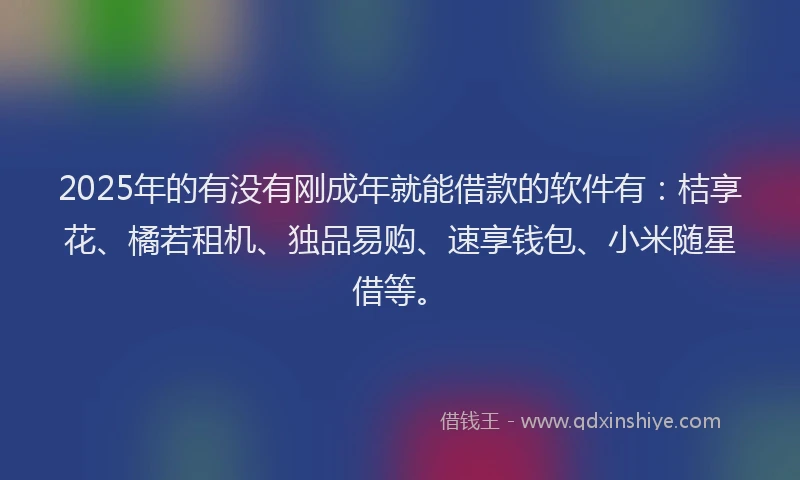 2025年的有没有刚成年就能借款的软件有：桔享花、橘若租机、独品易购、速享钱包、小米随星借等。