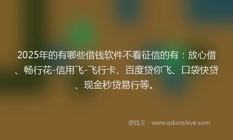 2025年的有哪些借钱软件不看征信的有：放心借、畅行花-信用飞-飞行卡、百度贷你飞、口袋快贷、现金秒贷易行等。