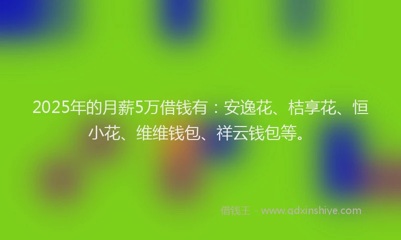 2025年的月薪5万借钱有：安逸花、桔享花、恒小花、维维钱包、祥云钱包等。