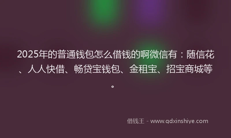 2025年的普通钱包怎么借钱的啊微信有：随信花、人人快借、畅贷宝钱包、金租宝、招宝商城等。