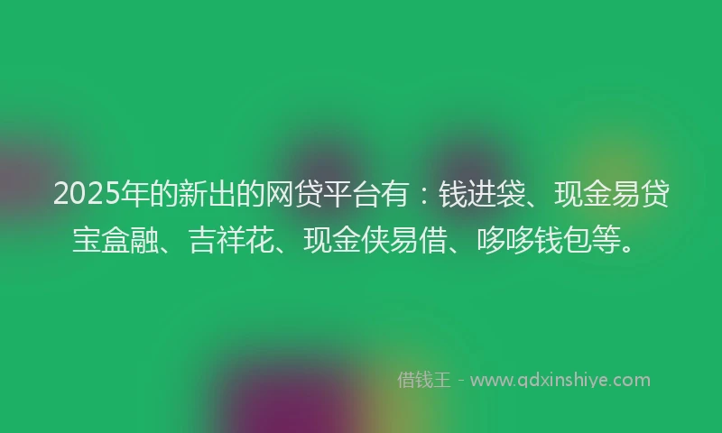 2025年的新出的网贷平台有：钱进袋、现金易贷宝盒融、吉祥花、现金侠易借、哆哆钱包等。