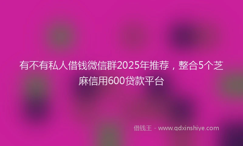 有不有私人借钱微信群2025年推荐，整合5个芝麻信用600贷款平台