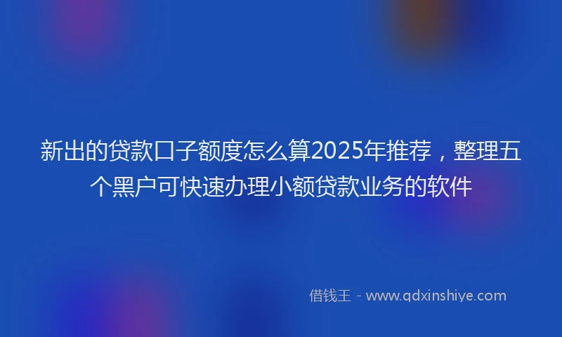 新出的贷款口子额度怎么算2025年推荐，整理五个黑户可快速办理小额贷款业务的软件