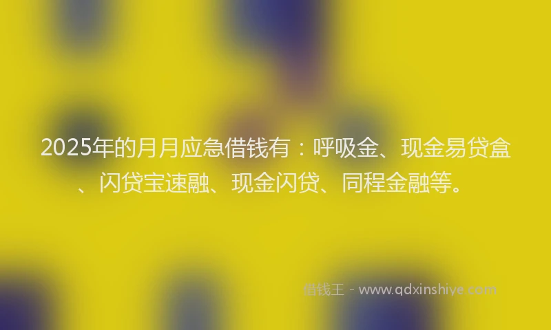 2025年的月月应急借钱有：呼吸金、现金易贷盒、闪贷宝速融、现金闪贷、同程金融等。